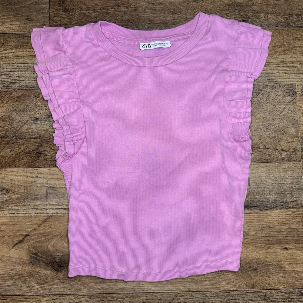 Zara Pink Ribbed Flutter Sleeve Tank Top Women's Medium‎